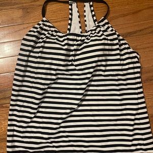 Black and White Striped Tankini Top. Size XL. Sporty and Flattering!  EUC.